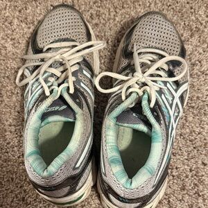 Asics Gray and Aqua Athletic Shoes 8.5